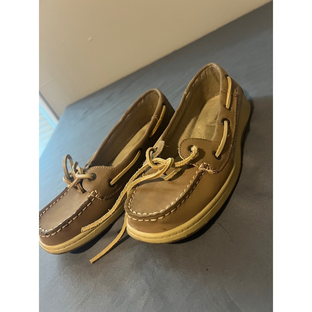 Croft & Barrow Womens Tan Boat Shoes Mesh Panel Nautical Loafers Size 8